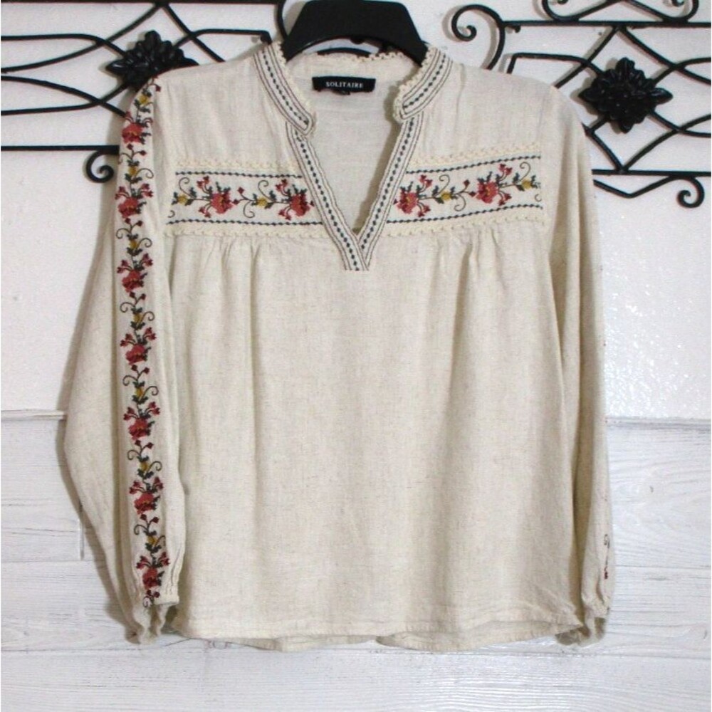 Anthropologie Solitaire Boho Top Women's Size L Multicolor Floral Long Sleeve